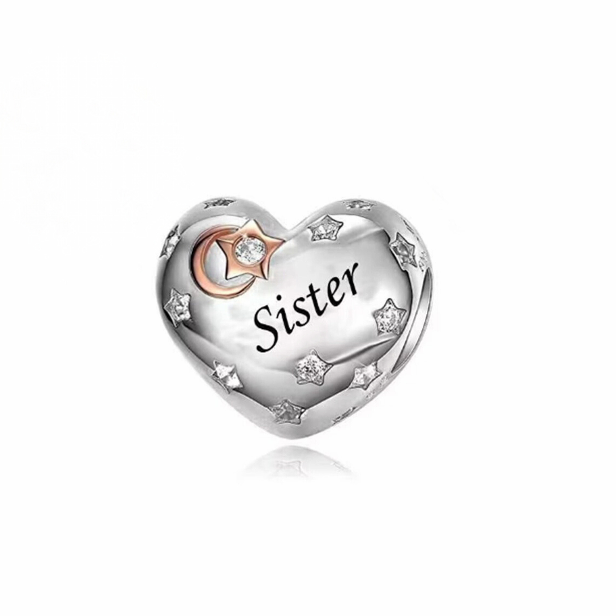 Pandora Fitting Sister Heart Charm - Sterling Silver Heart Charm For Bracelet